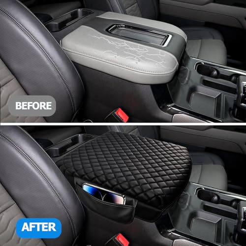 Center Console Cover with Side Pocket for 2019-2026 Chevy Silverado/GMC Sierra and 2021-2026 Tahoe/Suburban/Yukon, Car Armrest Cushion Pad Leather Protective Cover (for Bucket Seat Consoles)