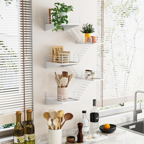 Fire Escape Shelf - 5 Tier Large White Metal Fire Escape Wall Shelves with Baskets, New York Action Figurine Display Shelf, Unique Rustic Floating Decorative Wall Shelves for Home - color: E-white-2 5 Tier, size: 5 Tier