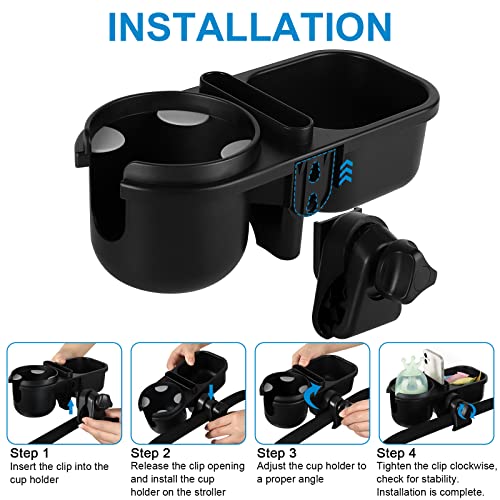 Accmor Stroller Cup Holder with Tray, Universal Cup Holder Tray for Uppababy Nuna Doona Strollers, Bottle Drinks Holder for Stroller, Wheelchair, Walker - style: Tray-3 in-1-Black