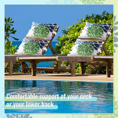 Juexica 2 Pack Chaise Lounge Pillow with Strap Outdoor Waterproof Beach Chair Neck Headrest Pillow Adjustable Elastic Band for Hammock Lumbar Recliner Pillows for Patio Pool Chair(Floral Style) - style: Floral Style