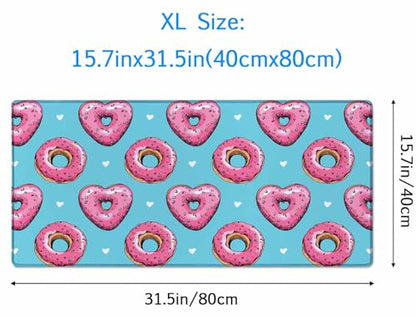 Gaming Mouse Pad, Large Pink Heart Donuts Mouse Pads for Desk, Non-Slip Rubber Base Mousepad, Keyboard Mouse Mat Desk Pad with Stitched Edges, 31.5x15.7 inch - color: Pink Heart Donuts, size: 31.5L x 15.7W inches