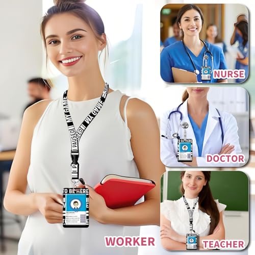 ID Badge Holder with Lanyard Fashionable ID Card Holders with Retractable Lanyards Soft Fiber Metal Clip Sturdy Buckle for Key Wallet Work Nurse Teacher (Paused My Game) - color: Paused My Game