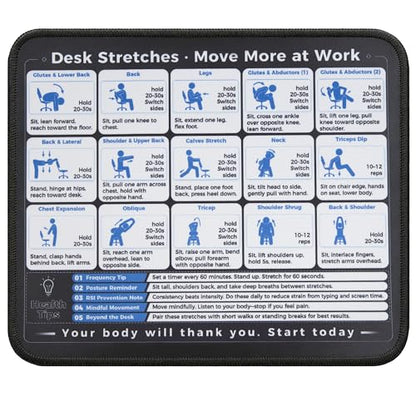 Desk Stretches Mouse Pad, Office Posture Exercise Guide Desk Mat, Non-Slip Smooth Mousepad for RSI Relief Remote Workers Gamers - color: Desk Stretches & Posture