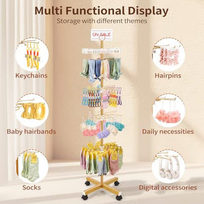 Flenpptly Retail Display Stand, 5-Tier Rotating Display Rack for Store Display, Movable and Adjustable Spinning Display Stand for Earrings, Jewelry, Keychains, Socks Display (Gold) - color: Gold