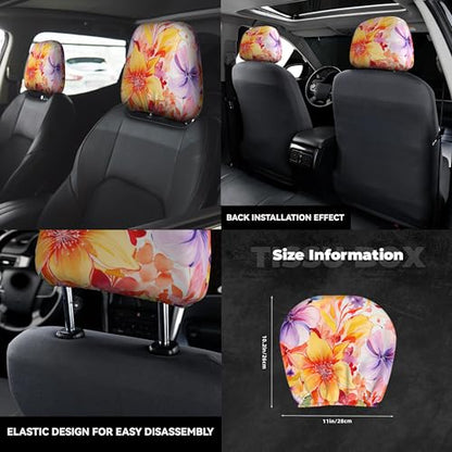2PCS Headrest Covers for Cars Flowers Print Detachable Head Rest Cover for Women - color: Beautiful Flowers Yellow