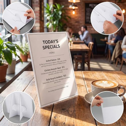 Watersay 25 Pcs Paper Sign Holder 8.5'' x 11'' - Stackable Paper Tabletop Display Stand with Clear Plastic Cover, Lightweight Portable for Business Exhibitions Restaurant Office Store Home Use