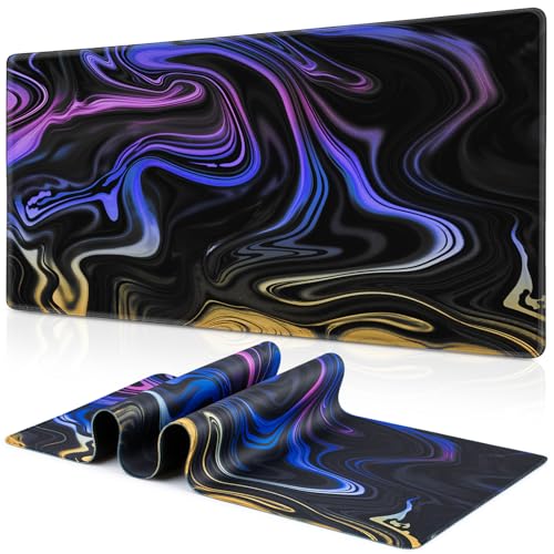 Canjoy Gaming Mouse Pad, Fluid Pattern Mouse Pad 31.5x15.7inch Large Extended Computer Mouse Mat Keyboard Full Desk Mousepad for Gaming, Office, Home - color: Blue-purple Fluid, size: 800*400mm