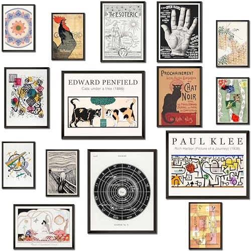 LANCHI95 15PCS Eclectic Wall Art Set – Colorful Maximalist Decor Prints, Vintage Posters for Bedroom, Living Room, Office, Rustic Cottagecore Aesthetic (UNFRAMED) - color: Eclectic 16
