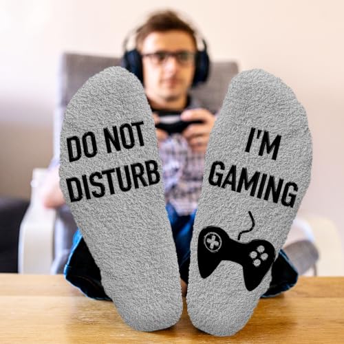 Gamers Gifts for Men, Boys - Gifts for Gamers - Gaming Socks, Stocking Stuffers for Men, Boyfriend, Son Gaming Novelty Socks - color: Grey