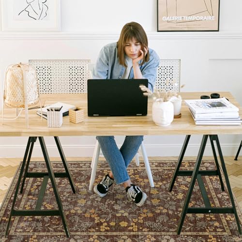 chakme Office Chair Mat for Hardwood Floor, 48"x36" Easy Glide Computer Desk Mat Protector for Rolling Chair Under Desk Rug Nonslip Backing, Machine Wash, (Floral) - color: Brown, size: 36"x48"