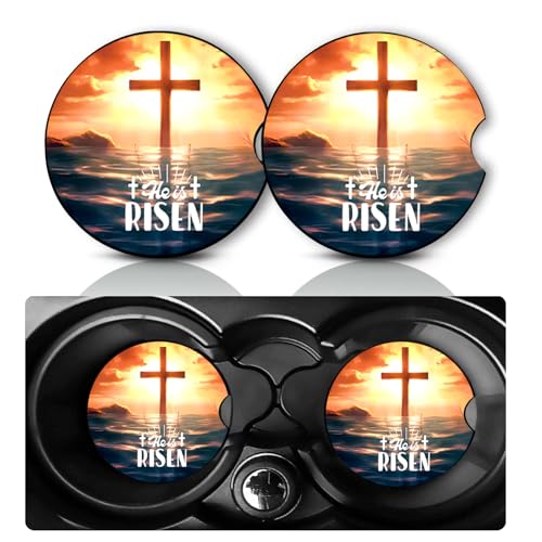 2 Pack Bible Cross Risen Car Cup Holder Coasters Neoprene Anti Slip Mat | Christian Car Accessories Interior Decor 2.75" Universal Size Insert Auto Coasters Religious Gifts for Women Men - color: Bible Cross-risen