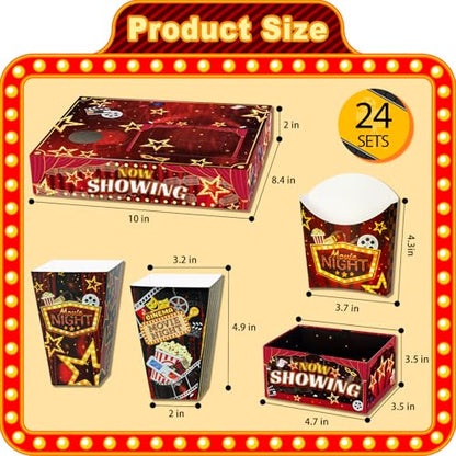 KiDEPOCH Movie Night Snack Trays Boxes with Disposable Paper Food Trays, Popcorn French Fry Candy Food Drink Holder for Cinema Movie Birthday Party