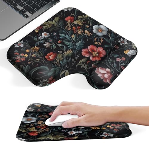 Ergonomic Mouse Pad with Gel Wrist Rest (1"& 1.2" Dual Height) - Mouse Pads Compact Mousepad Desk Mat Office, Gaming & Carpal Tunnel Relief | Non-Slip Rubber Base Dark Floral - color: Dark Floral