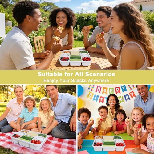 Large Snackle Box Container with 2 Sauce Cups, 8-Compartment Divided Serving Tray with Lid & Handle, Portable Snack Tray for Travel Picnic, Leak-Proof, Dishwasher Safe, BPA-Free - color: White