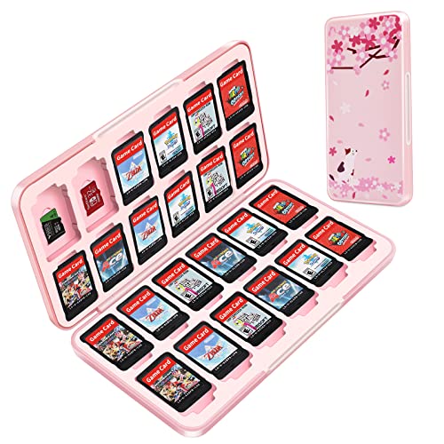 OLDZHU Cute Switch Case Holder Compatible with Nintendo Switch&Switch OLED, Pink Storage for 24 Game Cartridges and 24 Micro SD Cards - color: Cherry blossoms