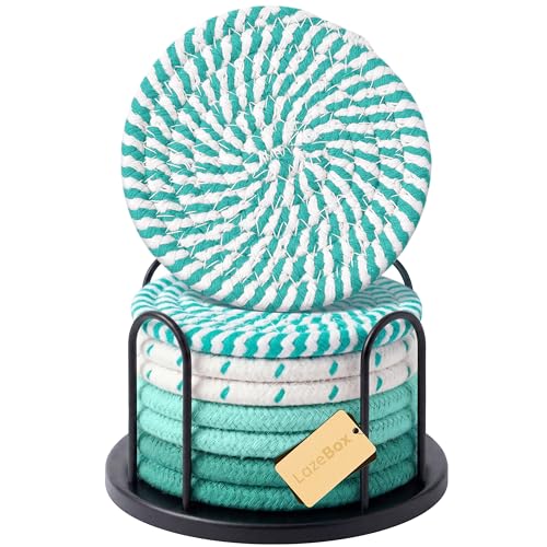 Lazebox Coasters Set of 8 for Drinks, 4 Inch Large Coasters for Coffee Table, Tabletop Protection for Hot & Cold Drinks, Versatile Coasters for Home Decor, Non-Slip & Easy to Clean, Green - color: Green