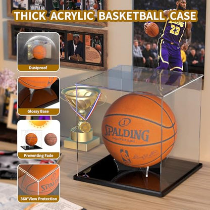 Basketball Display Case, Clear Acrylic Full Size Basketball Case Display, Assemble Soccer Ball Showcase, Sports Memorabilia Protector for Volleyball with Ball Stand - size: 11 x 11 x 11.4 inch