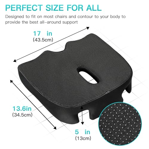 Benazcap Standard Memory Seat Cushion for Office Chair Pressure Relief Sciatica & Tailbone Pain Relief Firm Coccyx Pad for Long Sitting, Office Chair, Gaming Chair and Car Seat-Black, Standard Size - color: Black, size: 17 x 13 x 5 inches