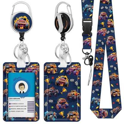 Truck for ID Badge Holder, Truck ID Badge Holder with Heavy-Duty Retractable Reel Clip, Gift for Teacher Nurse Adult - color: Childrentruck-blue