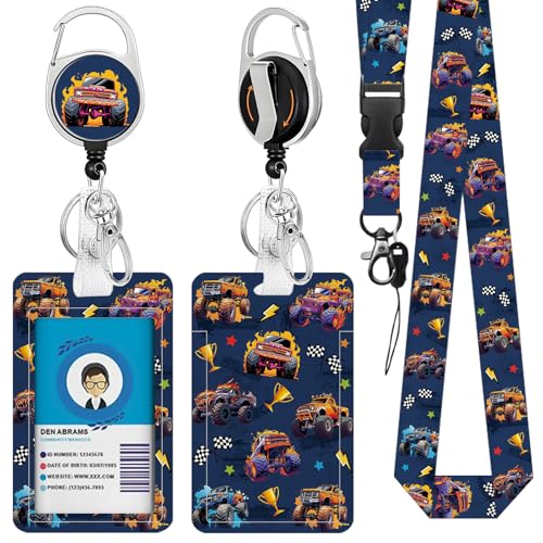 Truck for ID Badge Holder, Truck ID Badge Holder with Heavy-Duty Retractable Reel Clip, Gift for Teacher Nurse Adult - color: Childrentruck-blue