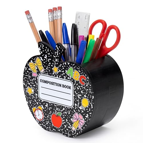MALLMALL6 Wooden Pencil Holder - Back To School Pen Desk Organization, Black Wood Desk Caddy Case for Teacher Student, Desktop Storage Organizer for Classroom Office Home - style: Fruit