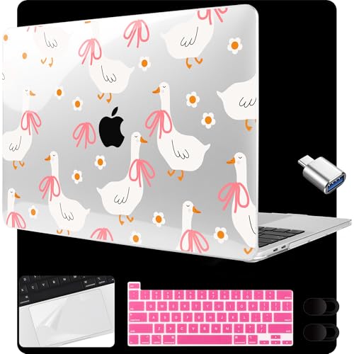 MEEgoodo for MacBook Pro 13 inch Case 2022 2021 2020 A2338 M2/M1 A2251 A2289 with Touch ID,Clear Laptop Hard Shell Cases with Keyboard Webcam Cover&Trackpad Film& Type C Adapter, Goose Farm & Bows - color: Goose Farm & Bows