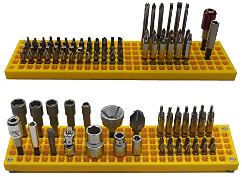 Free Zone Bit Organizer Set (Yellow) – 158-Hole Bit Storage – 1/4" Hex Bits & Drive Bits Adapter Storage – Toolbox Storage (Tools Not Included) - color: Yellow