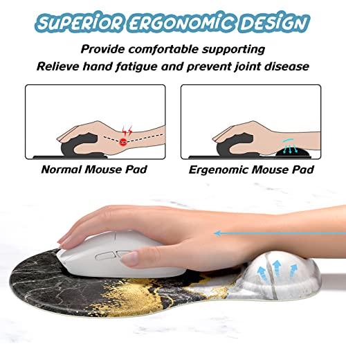 Hsurbtra Ergonomic Mouse Pad with Wrist Rest Support, Gel Mouse Pads with Non-Slip PU Base, Pain Relief Memory Foam Computer Mat, Cute Office Supplies Desk Decro Accessories, Black Marble - color: Black Marble, size: Normal