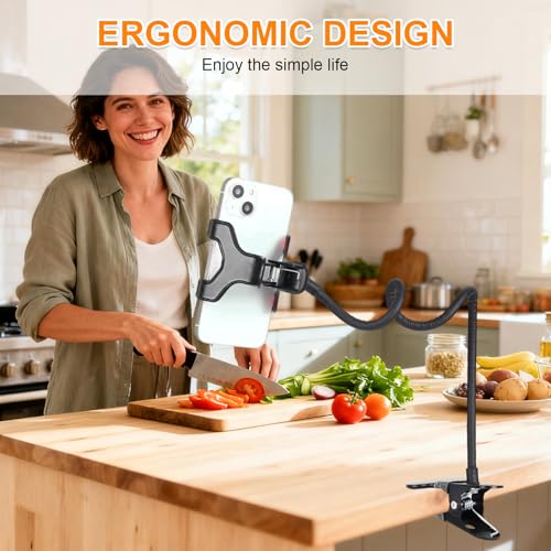 Gooseneck Phone Holder for Desk,Clip On Phone Holder for Bed,Flexible Long Arm Lazy Bracket,Cell Phone Stand Mount with Clamp for iPhone 16 Pro Max 15 14 13 X SE Series,for All 4"-7" Cellphone