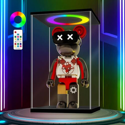 LANSCOERY Acrylic Display Case 9.8x7.9x15.8 in, 10mm Base, RGB Ring Light, 3mm Clear Panels, Front Door for Action Figures and Models - size: 9.8x7.9x15.8inch; 25x20x40cm