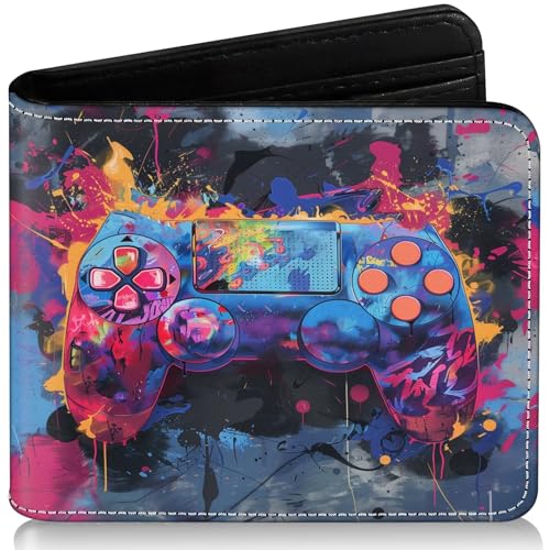 EXXBYELI Boys Wallet for Kids, Cool Kids Gamer Wallet for Boys Ages 8-10 9-12 11-15 with Credit Id Card Cash Holder Black Rfid Blocking Zipper For Teen Youth Guys Teenager Birthday Gifts Ideas - color: game-Retro handle red