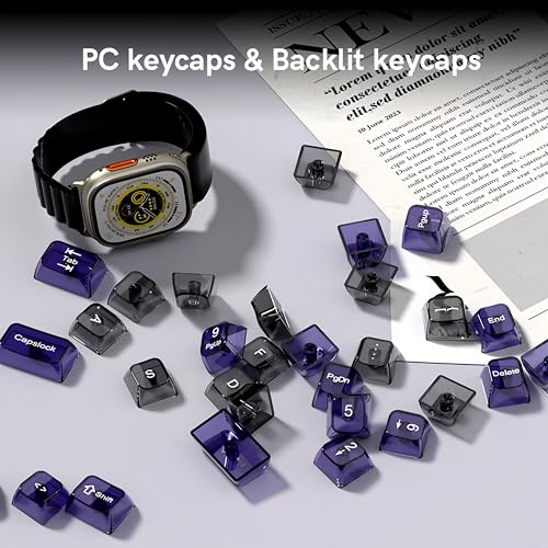 dagaladoo Transparent Black Purple Keycaps,Glossy Jelly Key caps Clear | Shine Through keyboard keycaps translucent,MDA Profile,115 keys PC keycaps for Mechanical Keyboard with MX Switches - color: Black and Purple