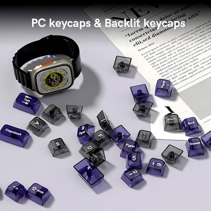 dagaladoo Transparent Black Purple Keycaps,Glossy Jelly Key caps Clear | Shine Through keyboard keycaps translucent,MDA Profile,115 keys PC keycaps for Mechanical Keyboard with MX Switches - color: Black and Purple