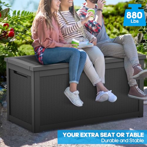 Outdoor Storage Box Waterproof, 320 Gallon Large Lockable Deck Box, Patio Storage Bin Bench for Pool Accessories Cushion Furniture, Garden Tools, UV-Resistant Outside Delivery Black