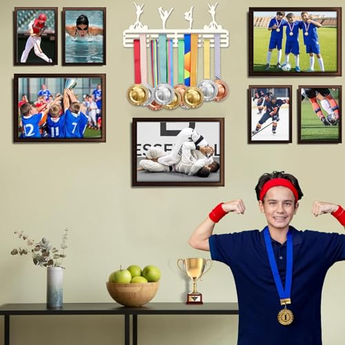 Resama Medal Hanger Holder Display Wall Rack Frame Shelf-Medal Hanger Awards Ribbon Soccer,Gymnastics,Holder Display Rack for 60 Medals - color: Gymnastic White