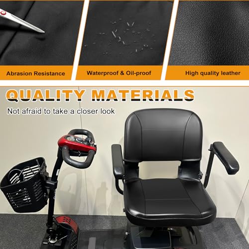 Seat Cover Set Compatible with Go-Go Elite Traveller, LR, Plus HD, ES, GO-Chair, Ultra X, Pride Revo and Sonic Mobility, 3&4 Wheel Folding Electric Scooter Wheelchair Covers (Leather)