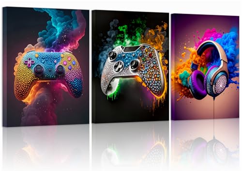 SEHSUVC Gaming Room Canvas Wall Art Set of 3, Game Posters Wall Decor, Gamer Paintings Picture Print for Boys Room Kids Game Room Bedroom Boys Home Decoration 12x16 In Framed Ready to Hang - color: Colorful Canvas, size: 16L" x 12W"