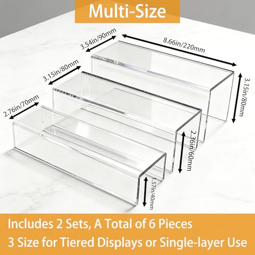 MerryNine Clear Acrylic Display Risers Stable Multi-Size | 6-Piece Set (8.66" base). Great for cosmetics, figurines, pop stands & displays. - size: 8.66 inch