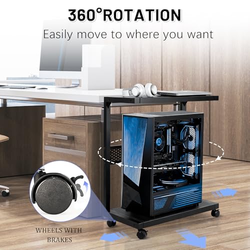 Bfttlity Large PC Stand Computer Tower Stand 2-Tier Metal CPU Holder with Locking Caster Wheels Suitable for Most PC (XL, Black) - size: Extra Large-Black