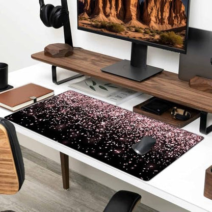 Gaming Mouse Pad, Large Non-Slip Rubber Base Mousepad, Keyboard Mouse Mat, Desk Pad with Stitched Edges, 35.4x15.7inch, Rose Gold Falling Particles Patterm - color: Rose Gold Falling Particles Patterm, size: 35.4L x 15.7W inches