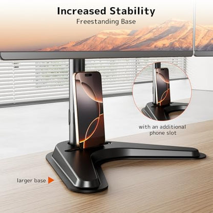 Triple Monitor Stand, Full Motion Adjustable Arm Fits 3 Screens up to 27 inch, Free Standing Desk Stand with Base and Cable Management, 22 lbs Weight Capacity per Arm, 75/100 mm VESA, Black - size: Triple Arms