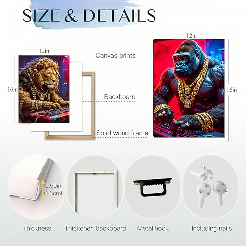 Game Room Decor Gaming Posters Video Game Wall Art Prints Set of 3 Cool Cyberpunk Animal Painting Pictures Gamer Wall Decor for Boy Teen Men Bedroom Bathroom Playroom 12x16in Framed - size: Framed12X 16Inchesx3