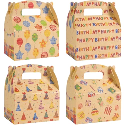 WERNNSAI 12 Pcs Kraft Party Boxes Colour Gift Box for Birthday Decorations | Kraft Paper Material, Diverse Birthday Elements, Sturdy and Easy to Assemble, Double-sided Design Styles - color: Birthday Kraft