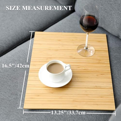 GEHE Sofa Arm Tray Table - Flexible/Foldable Couch Arm Table Perfect for Drink & Snacks Great Armrest Tray (16.5" L x 13.25" W x 0.35" H, Natural Bamboo) - color: Natural Bamboo
