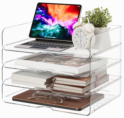DCA Large Capacity Desk Organizer, 4 Tier Paper Organizer, File Organizer for Desk, Stackable Paper Tray for Office, Home and School - size: Wide 13in