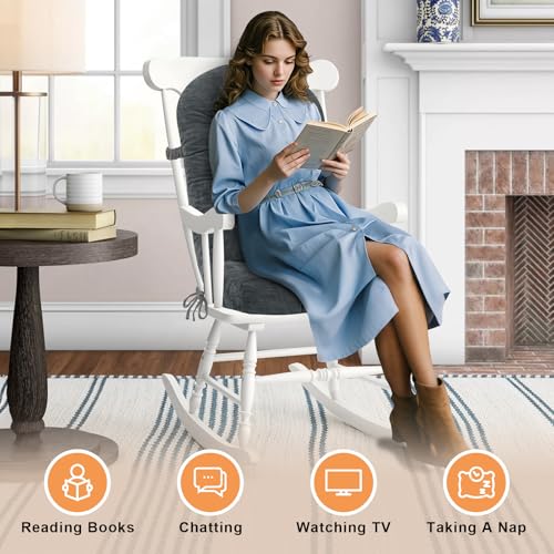 Rocking Chair Cushion - Chenille Fabric, High-Density Sponge, Durable Comfort Double-Sided Tufted Seat Pads with Ties, Chenille︱Dark Gray, 44x19x4 inch - color: Reversible | Dark Gray