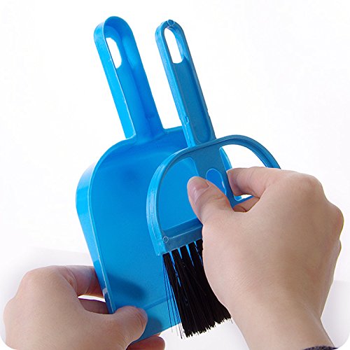 Pet Cage Broom Brush Dustpan Set - Small Cat Litter Sweeper for Pet Cage Clean and Car Keyboard Brush (Blue) - color: Blue