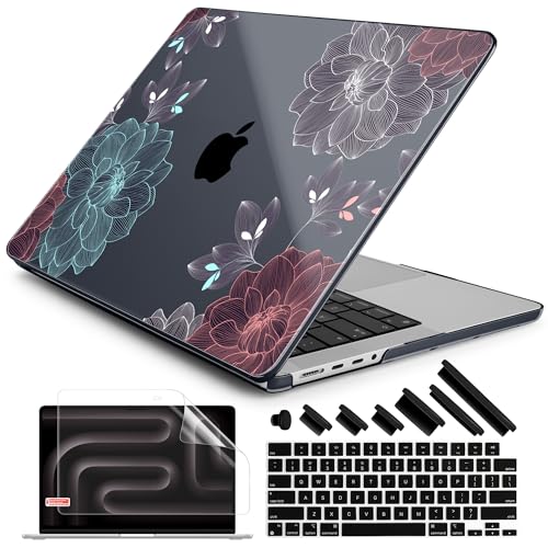 DONGKE Compatible with MacBook Pro 16 Inch Case (2026-2021 Release, M5 M4 M3 M2 M1 Pro/Max Chip), Plastic Hard Shell Cover with Keyboard Cover & Screen Protector for MacBook Pro 16", Dahlia Flowers - color: Dahlia Flowers