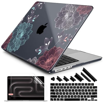 DONGKE Compatible with MacBook Pro 16 Inch Case (2026-2021 Release, M5 M4 M3 M2 M1 Pro/Max Chip), Plastic Hard Shell Cover with Keyboard Cover & Screen Protector for MacBook Pro 16", Dahlia Flowers - color: Dahlia Flowers
