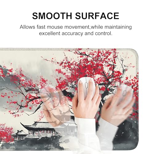 Mouse Pad, Large Anti-Slip with Stitched Edges Desk Mat Desktop Laptop Computer Desk Keyboard Mat,Table Protector Blotter Mat (Plum Blossom, 31.5" x 11.8") - color: Plum Blossom, size: 31.5" x 11.8"